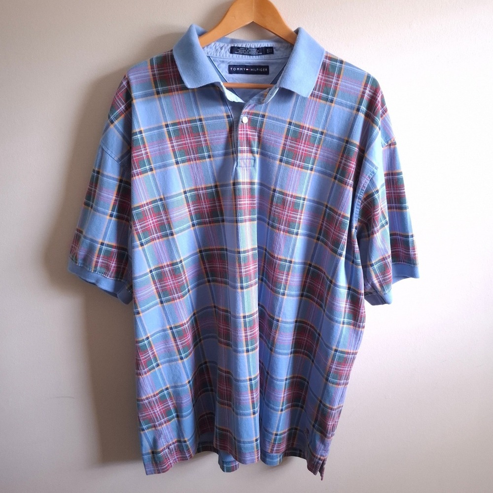 VTG Streetwear Y2K Tommy Hilfiger Lion Crest Plaid Polo Oversized Relaxed XXL